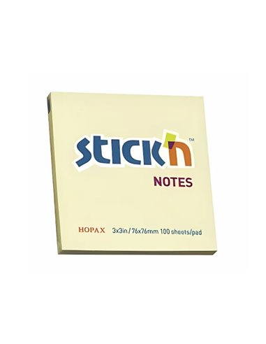 Notes autoadeziv STICK'N, 76 x 76 mm, 100 file, Galben pastel