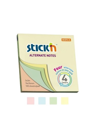 Notes autoadeziv STICK'N alternate, 76 x 76 mm, 100 file, Pastel