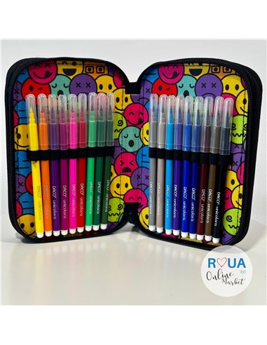 Penar echipat cu 3 fermoare Daco PE3032E, Motiv emoticons