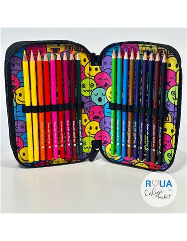 Penar echipat cu 3 fermoare Daco PE3032E, Motiv emoticons