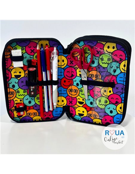 Penar echipat cu 3 fermoare Daco PE3032E, Motiv emoticons