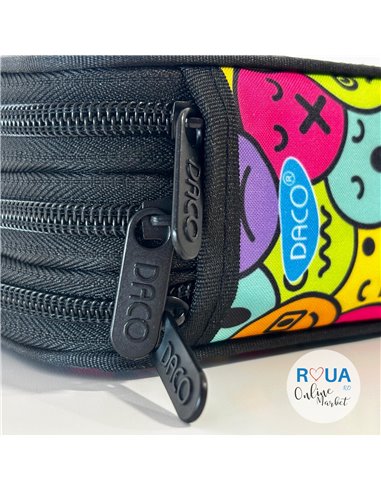 Penar echipat cu 3 fermoare Daco PE3032E, Motiv emoticons