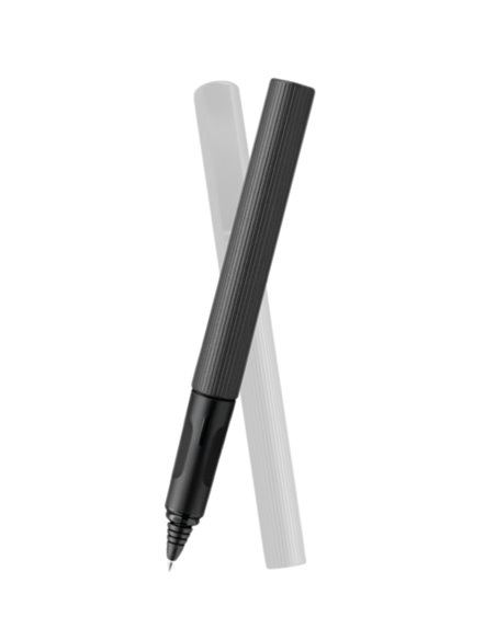 Roller Pina Colada Pelikan 0.7 mm, corp striat, ambidextru, 1 rezerva albastra inclusa, antracit metalizat, cutie carton