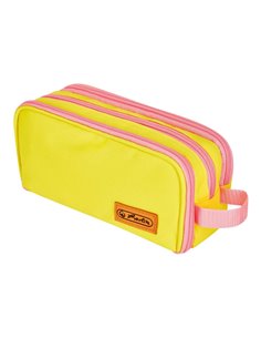 Penar tip etui Herlitz, neon, 3 compartimente, galben/roz