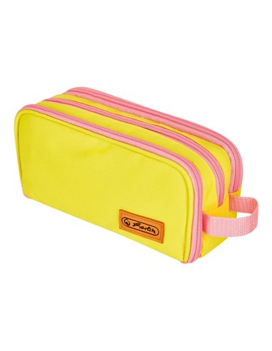 Penar tip etui Herlitz, neon, 3 compartimente, galben/roz