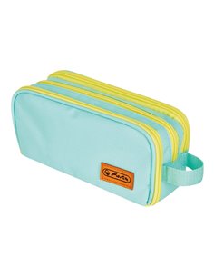 Penar tip etui Herlitz, neon, 3 compartimente, menta/galben