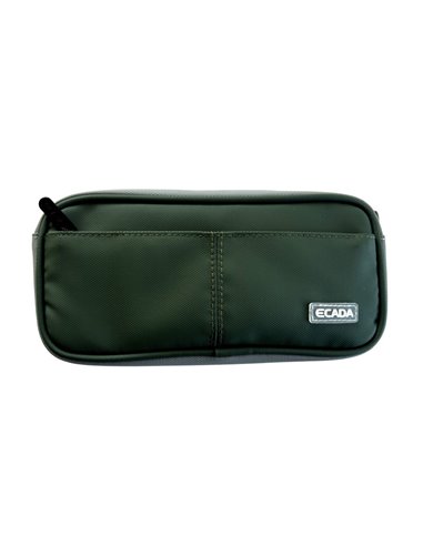 Penar etui tip borseta Ecada 786035V, 2 fermoare, Verde inchis
