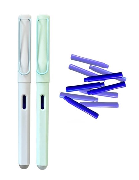 Set 2 stilouri cu cerneala termosensibila + Rezerve, Pastel, Verde/Albastru