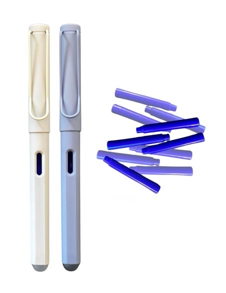 Set 2 stilouri cu cerneala termosensibila + Rezerve, Pastel, Bej/Mov