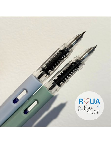 Set 2 stilouri cu cerneala termosensibila + Rezerve, Pastel, Verde/Albastru