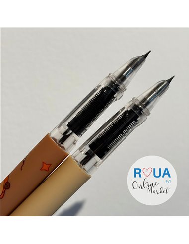 Set 2 stilouri cu cerneala termosensibila + Rezerve, Capybara, Bej/Roz pudra