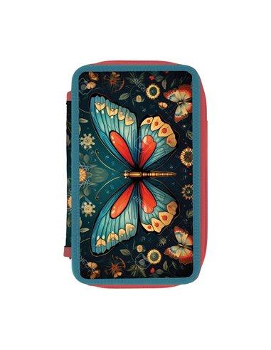 Penar neechipat,2 fermoare, fermoar mare, interior textil, dimensiune 20 x 13 x 4.5 cm,motiv butterfly