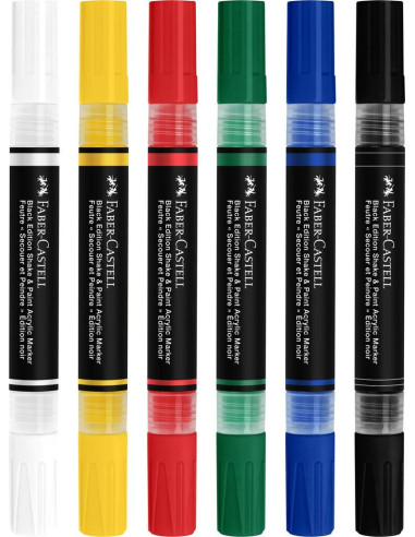 FC285507,Set 6 markere acrilice FABER-CASTELL shake&paint, culori clasice