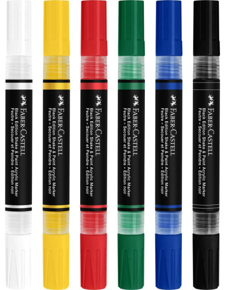 FC285507,Set 6 markere acrilice FABER-CASTELL shake&paint, culori clasice