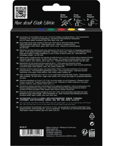 FC285507,Set 6 markere acrilice FABER-CASTELL shake&paint, culori clasice