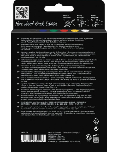 FC285507,Set 6 markere acrilice FABER-CASTELL shake&paint, culori clasice