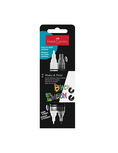 Set 2 markere acrilice FABER-CASTELL shake&paint, alb-negru 