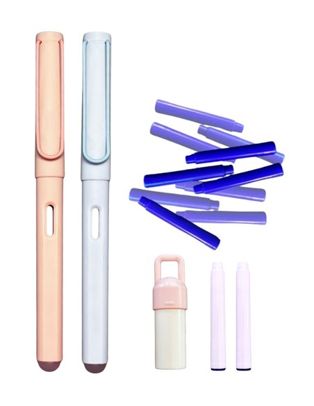 Set 2 stilouri cu cerneala termosensibila 217 + Rezerve, Pastel, Roz/Bleu