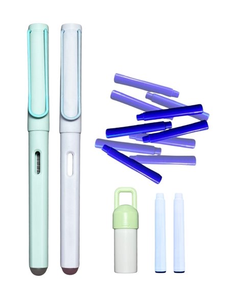 Set 2 stilouri cu cerneala termosensibila 218 + Rezerve, Pastel, Verde/Bleu