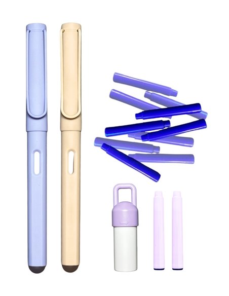 Set 2 stilouri cu cerneala termosensibila 219 + Rezerve, Pastel, Mov/Bej