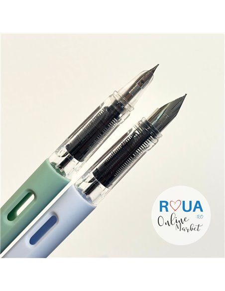 Set 2 stilouri cu cerneala termosensibila 218 + Rezerve, Pastel, Verde/Bleu