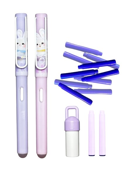 Set 2 stilouri cu cerneala termosensibila + Rezerve, Bunny blueberry