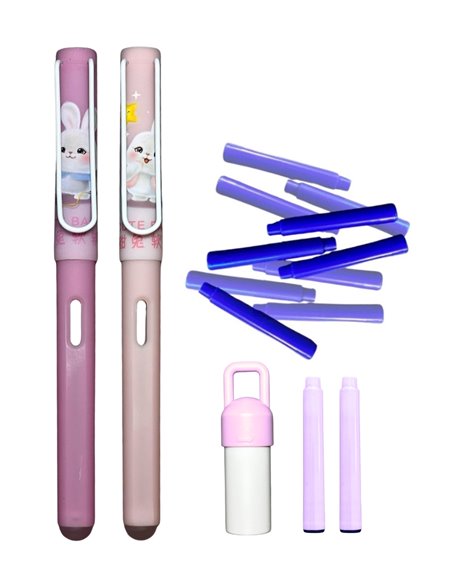 Set 2 stilouri cu cerneala termosensibila + Rezerve, Bunny peach
