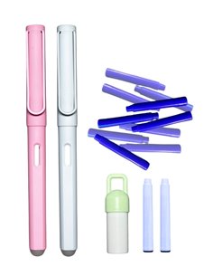 Set 2 stilouri cu cerneala termosensibila + Rezerve, Roz/Gri