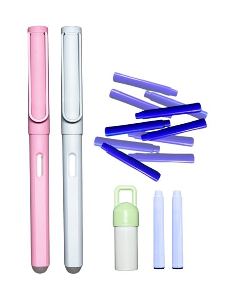 Set 2 stilouri cu cerneala termosensibila + Rezerve, Roz/Gri