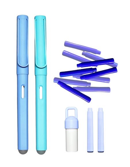 Set 2 stilouri cu cerneala termosensibila + Rezerve, Albastru/Verde
