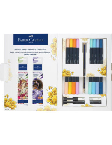 FC164701,Set romantic Manga No.1 Faber-Castell FC164701, 8 bucati sketch markere goldfaber + 2 pitt artist pen + creion grafit