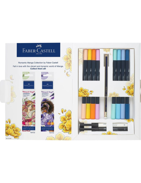 FC164701,Set romantic Manga No.1 Faber-Castell FC164701, 8 bucati sketch markere goldfaber + 2 pitt artist pen + creion grafit