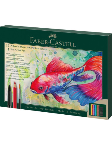 FC217552,Set cadou 17 creioane colorate Albrecht Durer + 3 pitt artist pen + pensula Faber-Castell FC217552