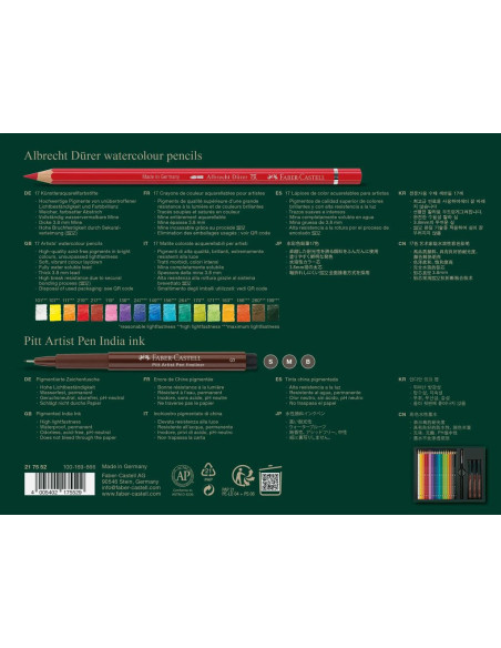 FC217552,Set cadou 17 creioane colorate Albrecht Durer + 3 pitt artist pen + pensula Faber-Castell FC217552