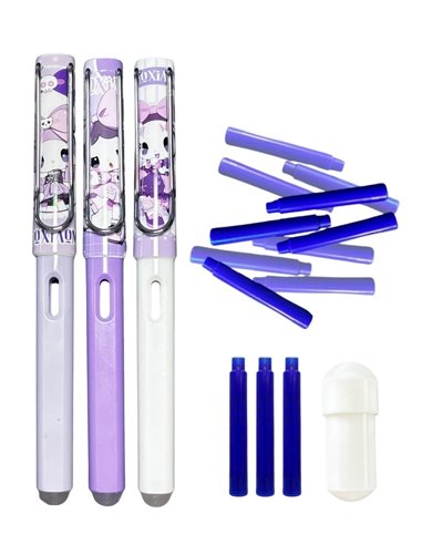Set 3 stilouri cu cerneala termosensibila + Rezerve, Girl, Alb/Mov