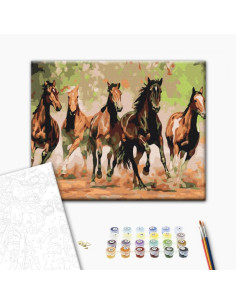P4266,Set pictura pe numere 40x50cm, Brushme - Herghelie de cai - pensule, culori, BS8288