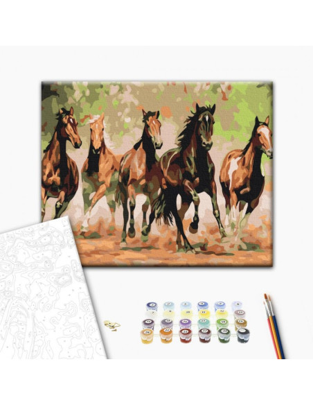 P4266,Set pictura pe numere 40x50cm, Brushme - Herghelie de cai - pensule, culori, BS8288