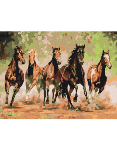 P4266,Set pictura pe numere 40x50cm, Brushme - Herghelie de cai - pensule, culori, BS8288