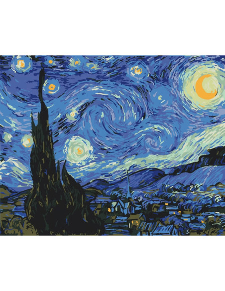 P4288,Set pictura pe numere 40x50cm, Brushme - Noaptea instelata - pensule, culori, BS4756