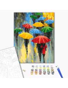 P4291,Set pictura pe numere 40x50cm, Brushme - Umbrele in ploaie - pensule, culori, BS53048
