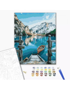 P4292,Set pictura pe numere 30x40cm, Brushme - Barca pe lacul Braies - pensule, culori, RBS29450