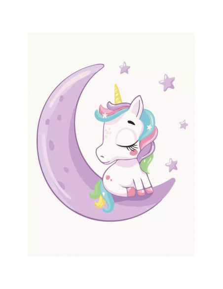 P4297,Set pictura pe numere 30x40cm, Brushme - Unicorn pe luna - pensule, culori, KBS7119