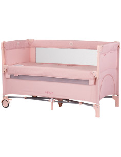 Patut pliabil Chipolino Relax pink marshmallow linen cu laterala culisanta