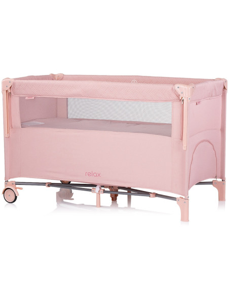 KOSIRE255PM,Patut pliabil Chipolino Relax pink marshmallow linen cu laterala culisanta