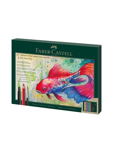 Set cadou 17 creioane colorate Albrecht Durer + 3 pitt artist pen + pensula Faber-Castell FC217552