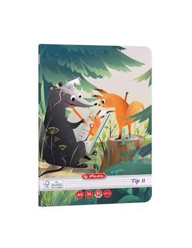Caiet Tip II Herlitz A5, 36 file, 80g/mp, colturi rotunjite, Motiv Fun Time