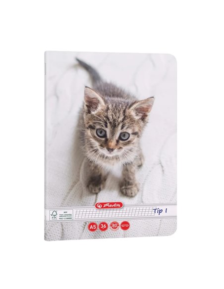 Caiet Tip I Herlitz A5, 36 file, 80g/mp, colturi rotunjite, Motiv Cats & Dogs