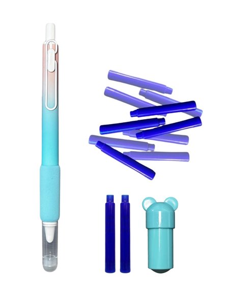 Stilou cu mecanism si cerneala termosensibila + Rezerve, Bicolor, Roz/Bleu