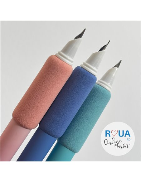 Stilou cu mecanism si cerneala termosensibila + Rezerve, Bicolor, Roz/Bleu