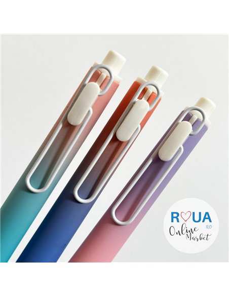 Stilou cu mecanism si cerneala termosensibila + Rezerve, Bicolor, Roz/Bleu